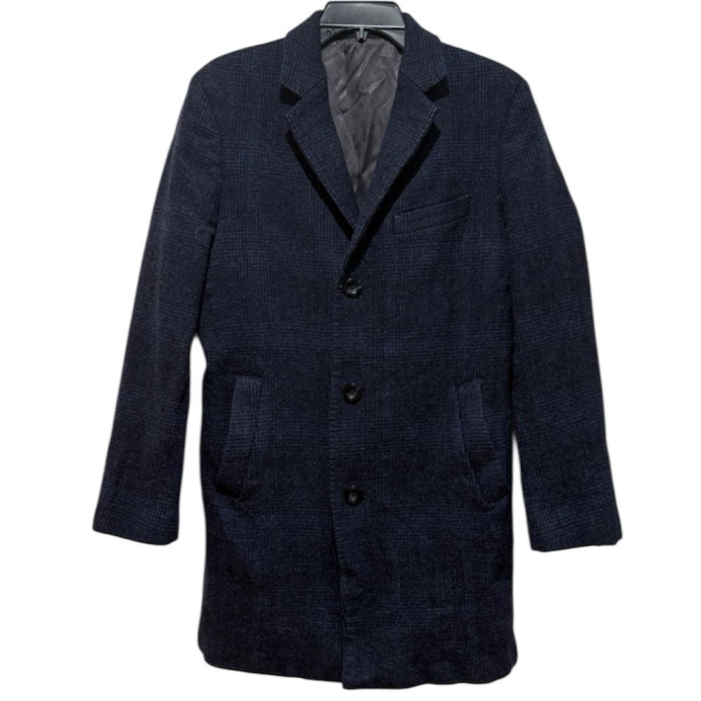 Saks Fifth Avenue Loro Piana Women 100% Wool Pea Coat Medium M Navy Plaid Staple